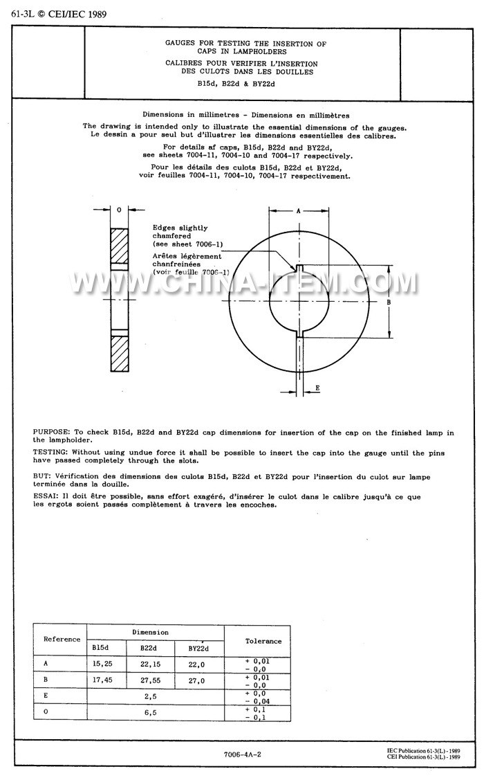 IEC60061-3 7006-4A-2 B22 Gauges for Testing The Insertion of Caps in Lampholders